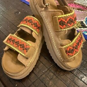 UGG  platform sandal /braided stitch w/three adjustable straps closure